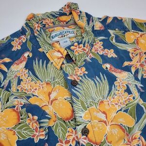 Margaritaville Jimmy‎ Buffet Shirt Mens XL Blue Orange Hawaiian Hibiscus Flowers